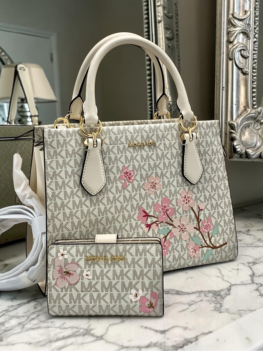Michael Kors Marilyn Medium Embellished Signature Logo satchel with wallet set